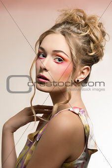 female with stylish colorful make-up
