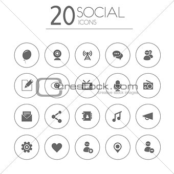 Social thin icons on white background