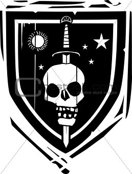 Heraldic Shield Sword and Skull
