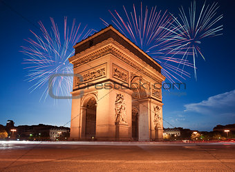 Arc de Triomphe, Paris lit up by Fireworks