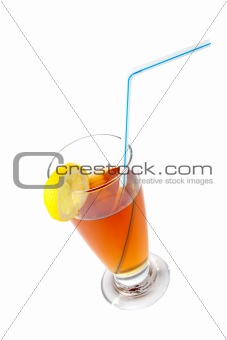 Tea with a straw and the slice of lemon