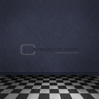 Dark room background with black and white checker floor
