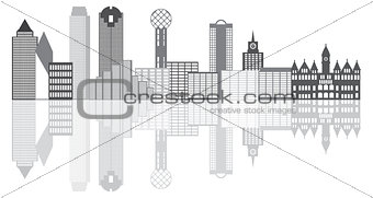 Dallas City Skyline Grayscale Illustration
