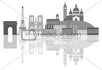 Paris France City Skyline Grayscale Illustration