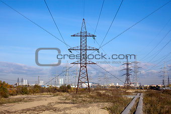 Power line and blue sky
