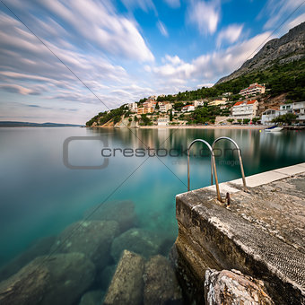 Stone Jetty in Small Village near Omis at Dawn, Dalmatia, Croati