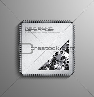 CPU. Gears inside processor on white isolated background. 3d