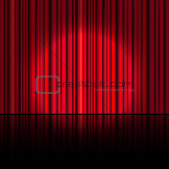 Spotlight on stage curtain. Vector.