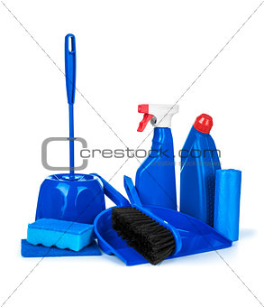 set of blue detergent on an isolated white background