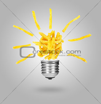 Potatoes fries like lamp bulb, foob concept