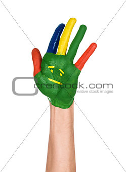 hand with empathic smiles on isolated white background