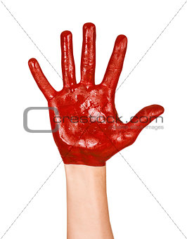 Image of an open human hand in red paint
