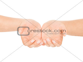 open female hands on an isolated white background