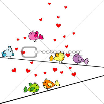 Valentine's Day card with cartoon birds and hearts