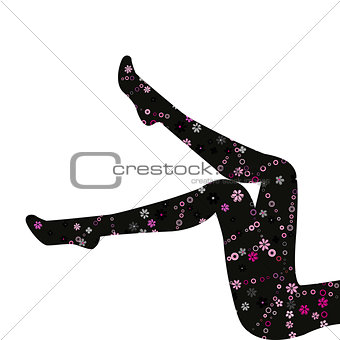 Floral stockings on long legs isolated on white background