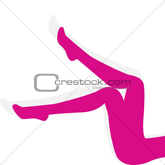 Woman pink stockings on long legs isolated on white background