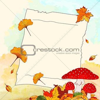 Colorful Autumn Background with Leaf and Notepaper