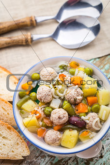 Meatball soup with vegetables
