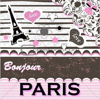 Paris.Romantic greeting card cute art vector illustration