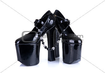 Black fetish shoes with necklace 