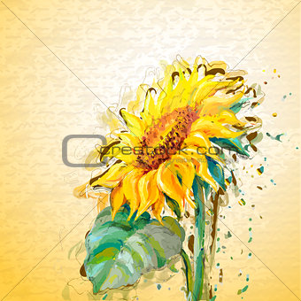 Grunge painting sunflower.