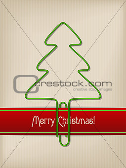 Striped christmas greeting with tree shaped paper clip