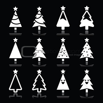 Christmas white tree vector icons set on black