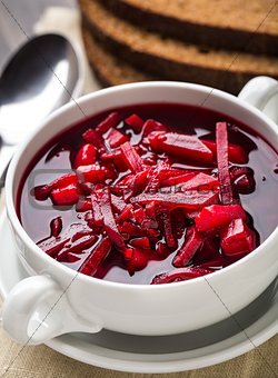Bowl of red beetroot soup