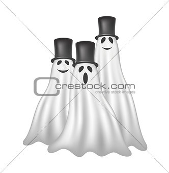 Three ghosts with black hats