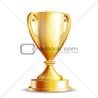 Golden trophy cup isolated on white background.