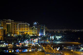 View on the Aqaba gulf and Eilat city at the evening , Israel