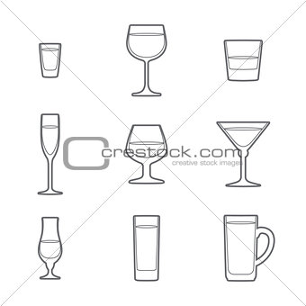 outline alcohol glasses icon set