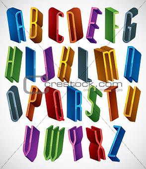 3d font, vector tall thin letters.