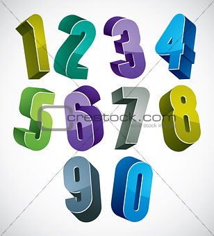 3d numbers set in blue and green colors made with round shapes.
