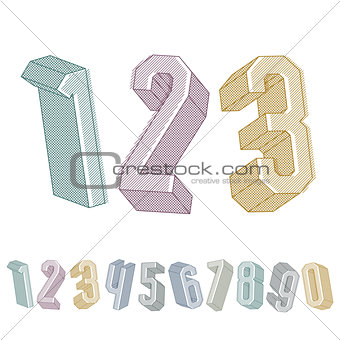 3d geometric numbers set with lines textures.