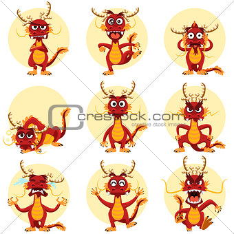 Chinese Dragon Mascot Emoticons Set