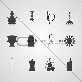 Black vector icons for hookah accessories