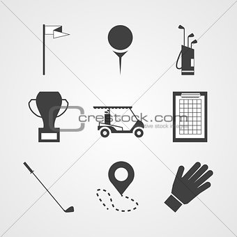 Black vector icons for golf
