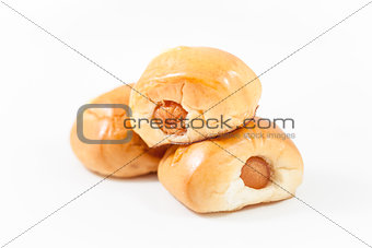 Closeup sausage roll isolated on white background