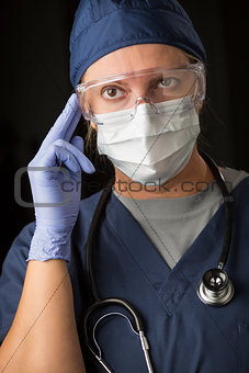 Concerned Female Doctor or Nurse Wearing Protective Facial Wear