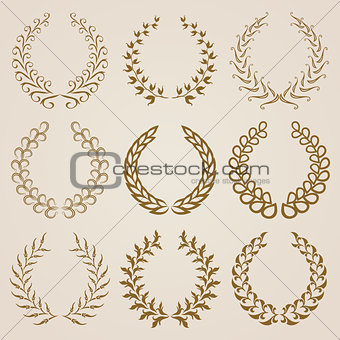 Set of Vector gold laurel wreaths.