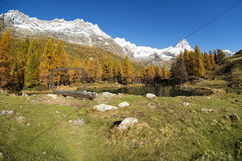Blue lake and Mount Cervino, Valtournenche