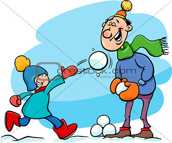 dad and son on winter cartoon