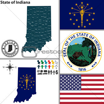 Map of state Indiana, USA