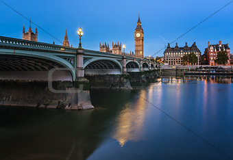 Big Ben, Queen Elizabeth Tower and Westminster Bridge Illuminate