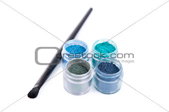 Set of mineral eye shadows with make-up brush 