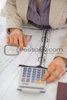 Closeup on business woman working