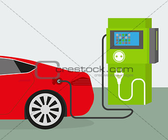 charging red electric car
