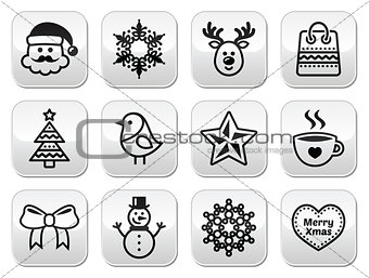 Christmas, winter buttons set - Santa Claus, snowman