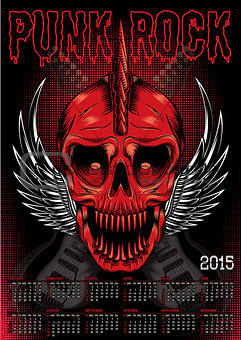 poster with red skull and calendar for punk rock